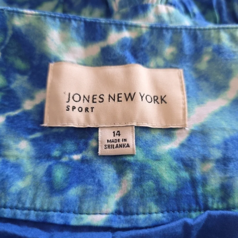 Jones New York Blue Tie Dye Cotton Maxi Skirt Broomstick Peasant Boho Size 14 - Picture 3 of 8